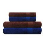 Akin Royal Cotton Bath & Hand Towel Set 500 GSM Set of 2 Bath Towels, 2 Hand Towels ( Blue & Brown)