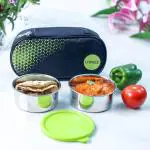 UNINOX Lazeez Stainless Steel Lunch Box with Bag | BPA Free, Rust Free, Leak Proof 2 Container Tiffin for School & Office | Durable, Compact & Easy to Carry for Kids, Boys & Girls | Green