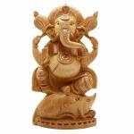 Khamma Ghanni Handicrafts - Wood Sitting Ganesh On Mouse Idol, 10.2 x 6.4 cm KGH-985