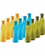 Lichi Water Bottle for Fridge for Home Office Gym School Boy Unbreakable 1100 ml Bottle (Pack of 12, Yellow, Blue, Green, Plastic)