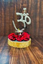 Blissful Decors Pure Brass Gold Plated Religious 'OM' diya bati Symbol Idol with Oil Diya or Agarbatti Stand for Temple, Home, Office Decoration