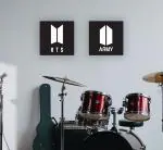 Bhikham Creation Black Engineered Wood, Plastic Bts Army Logo Wall Art Frame Wall Art Decor Showpiece