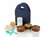 KAYAAN 3 Stainless Steel&1 Plastic Container, 1 Plastic Glass, 2 Spoon Lunch Box Set with Carry Bag