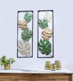 Amaya Decors Green, Gold & White Maple Leaves Wall Decor Set of 2