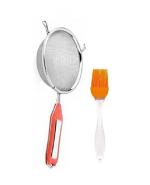 First Front Stainless Steel Soup Stainer/Channi with Silicon Mini Oil Brush Only, Multicolor, &(Pack of 2)