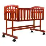 Bumtum Baby Wooden Cradle With Swing, Comfortable Sleeping Jhula Palna For New Born Babies | Multi-Use Baby Cradle, Push Wheel Cart For Baby (Brown)
