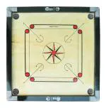 Rkp White Engineered Wood, Wood, Plastic Carrom Board In Fully Glossy Finish With Round Pocket Border With Coins, Striker And Carrom Powder, 1.5 Inch