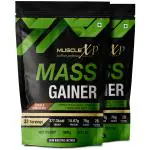 MuscleXP Mass Gainer - With 26 Vitamins and Minerals, Digestive Enzymes, Double Chocolate, 1kg (Pouch) (Pack Of 2)