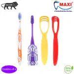 MAXI Oral Care Combo of 4-(1 Kids) Zoom Car Junior Toothbrush & (1 Adults) Sensitive+ Toothbrush & (2 TC) 1 Number Tongue Cleaner