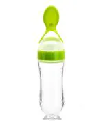 THE LITTLE LOOKERS Squeezy Bottle Feeder with Soft Silicon Baby Feeding Spoon 90 ML (Green)