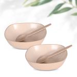 Eha Set of 2 Earth-Friendly Multipurpose Bowls for Kitchen with Spoons | 750 ml | Made with Rice Husk | Microwave Safe Bowl | for Hot & Cold Serving Bowl Set | Sand Castle