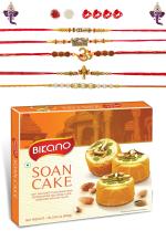 Feastive Celebrations Bikano Soan Cake With 5 Blessed Rakhis, Pair Of Ganesha Soan, Pooja Rakhi, Kesar And Chawal, 480 Gm (Set Of 4)