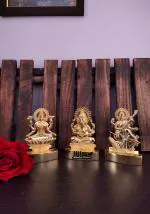blissful decor Metal Laxmi Ganesh Saraswati gold -colur Auspicious Statues Set | Antique Showpiece Statue for Pooja, Temple, Home, Office