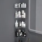 Plantex Stainless Steel No Drill Shelf for Kitchen/Bathroom Corner Walls - Bathroom Fittings Accessories Set - Pack of 4 (Chrome)