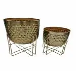 SABRI METAL Metal Floor Planter with Stand for Living Room Home Balcony Garden Modern Gold Pot Indoor
