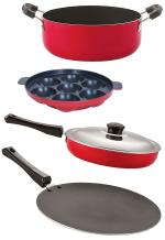 Nirlon 4 pcs of Red, Black Non-stick Aluminium Kitchen Cookware Set with Bakelite Handle Standard