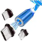 GENERIC Magnetic Charging Cable With Type-C, Lightning and Micro USB 3 In 1 Attachment 2A 1m LED Light Flow Fast Charging & Data Sync Multiple Pin(Compatible with All iOS, Android & Other Devices)