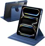 ProElite Rotating Case for Apple iPad Pro 11 inch 2024 M4 with Pencil Holder, 360 Degree Rotation Protective Stand Cover Clear Back for iPad Pro 11 2024, Auto Wake/Sleep, Dark Blue