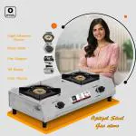 OPTIZEL CHIOS 2Burner Stainless Steel LPG Gas Stove I Manual Cooktop I Pure Brass Top I Sigdi I Chullah I 2 years Warranty