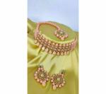 Gyaan Jewels Handmade Gold Plated Alloy Earring and Necklace Set Orange Free Size