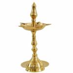 M F DecorwalaGold Brass Line Regional Kerela Fancy Kuthu Vilakku Diya Stand, 9 Inch