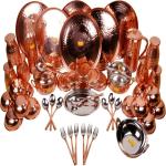 Shivshakti Arts Pack of 51 Copper Pure Copper Dinner Set - 51 Pieces - Designer - (Hammer Copper Thali Set) Dinner Set (Brown)