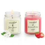 Aromahpure (100ml + 100ml) Round Jar Candle (54 Hours) | Jasmine, Strawberry Scented Candle | 100% Soy Wax, Smokeless Candle | Pack of 2 | Long Lasting Aroma Candles| Scented Candles for Home Décor