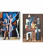 DECOR ADVENTURES Three Dancers and Three Musicians by Pablo Picasso Wall Painting 16 x 21 inch (Pack of 2)
