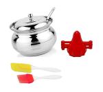 Stainless Steel Ghee Dani or Ghee Pot With Steel Potato Greacy Slicer For Chips Vegetable and Multicolour, Pack of 2