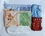 Maalove Combo of Baby Bath Towel with Waterproof Mattress Protector Sheet Green Blue 2 units and Cloth Diapers Red Blue with White Pads Pack of 2