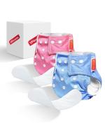 VParents Solid Washable Baby Cloth Diaper Reusable Adjustable Size Waterproof Pocket Cloth Diaper Nappie (With Insert) (Pack of 2)