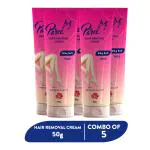 Paree Hair Removal Cream for Women | Enriched Natural Rose Extract & Shea Butter | Suitable for Legs, Arms, & Underarms | Non Toxic | Skin friendly | Pack of 5 (50g)