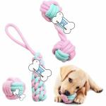 THE DDS STORE Puppy Chew Toys Puppy Chews from 8 Weeks Small Dog Rope Toy Puppy Teething Toys for Bored Dogs 3 Piece Set of Pink Soft 100% Natural Rope Cotton Rope Toys for Puppies