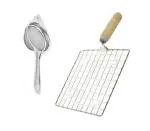 URBAN BUY Stainless Steel Tea Strainer With Wooden Roasted Jali Square & Multicolour, (Pack of 2)