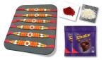 BHAKTI 2 SHAKTI MAKING WORSHIP SPECIAL Rakhi for brother | Bhaiya ki rakhi | Fancy rakhi for men with roli & akshat | Beautiful combination of Diamonds with Om | Pack of 6 | With Chocolate Shots