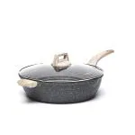 Carote Non Stick Deep Frying Pan, Granite Kadai with Lid, Induction Wok, Saute Pan, 32cm/6.2L