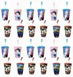 Kartual Return Gift For Kids Birthday Party / 3D Look Sipper With Flexible Straw for Drinking Milk, Juice, Water (Pack of 24, Yellow)