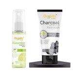 Orgello herbal charcoal face wash 1 x 100 ml + Cucumber toner mist spray 1 x 100 ml pack of 2