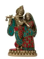Aesthetic Decors Brass Radha Krishna Idol, Multi color
