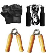 GYM INSANE Best Workout Accessories Gloves, Hand Gripper & Skipping Rope for Fitness Workout Kit
