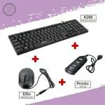 zebion K200 + Elfin + Pronto 101 Wired USB Keyboard, Mouse & USB HUB Combo (Black)