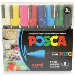 uni-ball Posca 5M 1.8 mm-2.5 mm Bullet Shaped Markers, Multicolor Ink, Pack of 8
