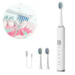 TLISMI Solid Colored USB Rechargeable Automatic DuPont Soft Bristles Ultrasonic Smart Electric Toothbrush with 2 Extra Replaceable Brush Heads & five Vibrating Cleaning Modes for Men, Women (Pack of 1)