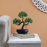 Foliyaj Artificial S Shaped Bonsai Tree With Green Leaves and Small Pink Flowers | Artificial Plants | Plants |