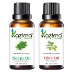 KAZIMA Neem Oil And Olive Oil Scars, Wrinkles, Hair Growth, Massage And Skin Moisturizing, 15 ml Each (Combo Of 2)