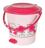 Kuber Industries Pink Plastic Flower Printed Pedal Dustbin