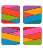 Whats Your Kick Pattern Design 3D Cross Colorful Line Design Printed Set of 4 Coaster With Metal Stand