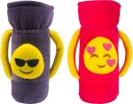 Ole Baby Multicolor Emoji Face Velvet Milk Feeding Bottle Cover With Handle 16X10X6.5 cm ,Pack Of 2