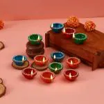 KSI Decorative Clay Diya Set for Diwali, Festival, Home, Party Decoration, Beautiful Traditional Handmade Decorative Om Diya Clay Mitti Diya