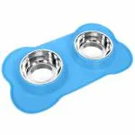 Wolblix Dog Cat Bowls Stainless Steel Double Dog Food and Water Bowls with No-Spill No-Skid Silicone Mat, Pet Feeder Bowls Small Puppy Bowl for Small Dogs Cats